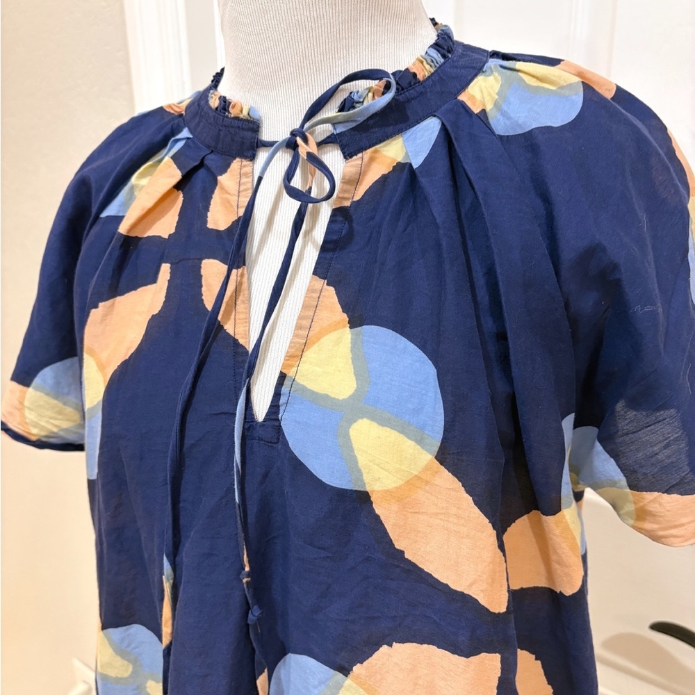 APiece Apart Blue Printed Tie-Neck Blouse Small - Picture 2 of 7